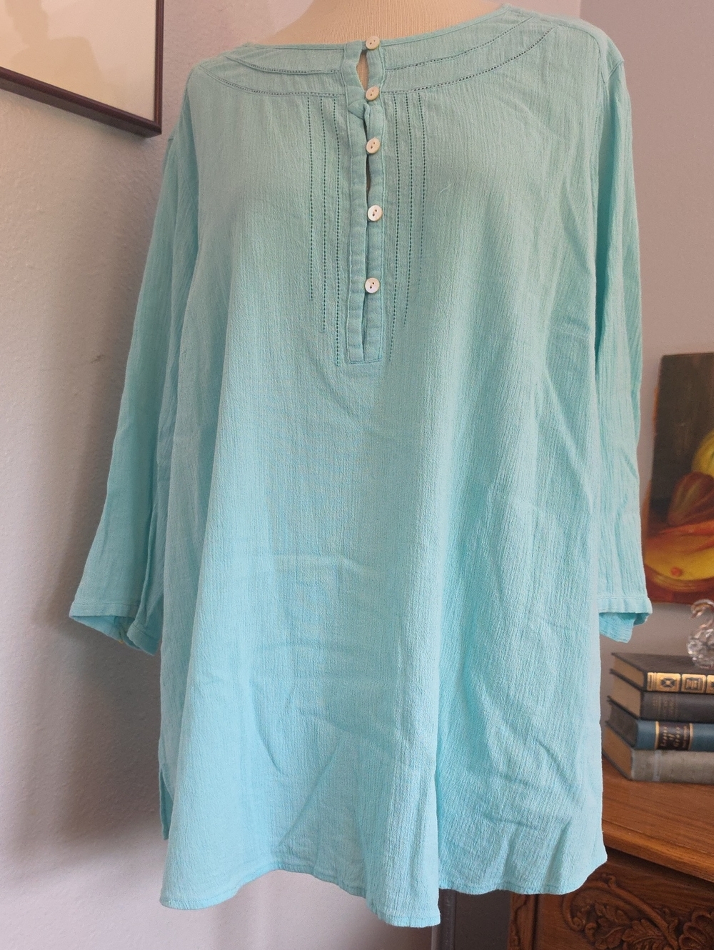 J Jill 100% Cotton Gauzy Blouse Top Plus Size Seafoam Green Beachy Resortwear